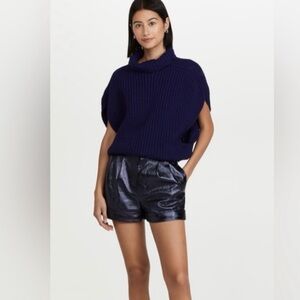 Alice + Olivia Conry Shimmering Navy High Waist Shorts